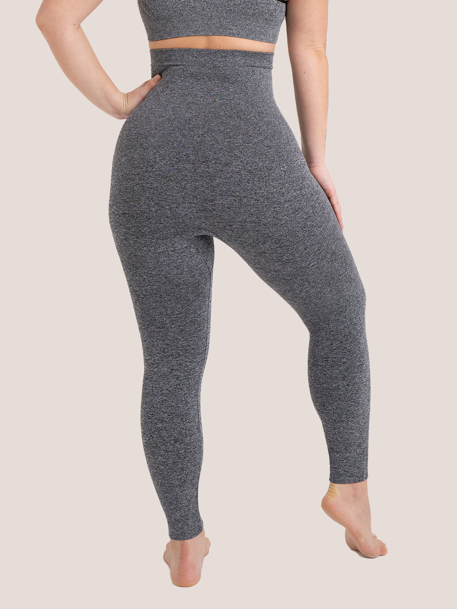 Heather gray sculpting leggings rear view showing seamless curve elevation