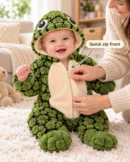 AquaCuddle Blush Pink wearable turtle shell onesie front view with hood and cute flippers