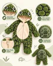 AquaCuddle Sky Blue wearable turtle shell onesie laying on nursery playmat