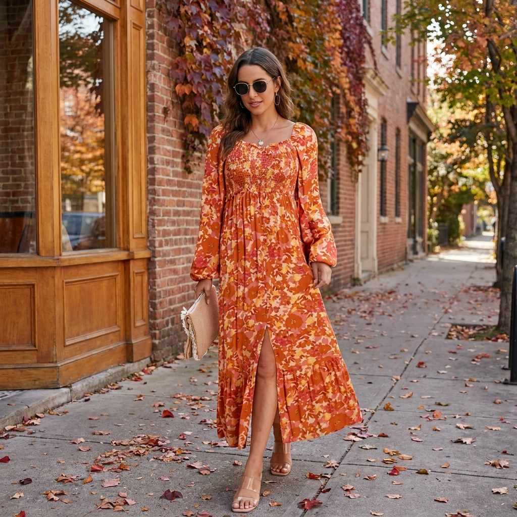 Flowy Midi Skirt with Front Slit and Functional Side Pockets