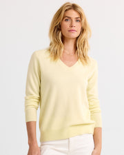 Everyday Relaxed 100% Cashmere V-Neck Sweater in Buttermilk - Pure Mongolian cashmere drop shoulder knit