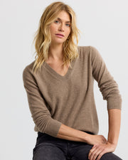 Everyday Relaxed 100% Cashmere V-Neck Sweater in Driftwood - Pure Mongolian cashmere drop shoulder knit