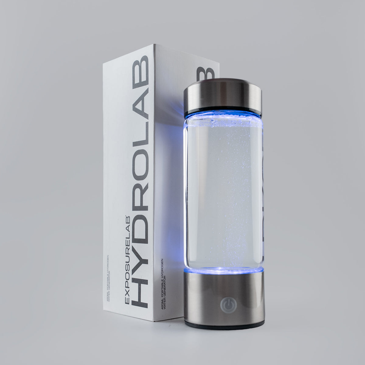 Crystal clear borosilicate glass highlighting high-density nano hydrogen micro-bubbles generation