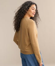 Everyday Relaxed Cashmere V-Neck Sweater in Camel - Styled autumn outfit with effortless fit