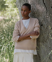 Everyday Relaxed 100% Cashmere V-Neck Sweater in Ballet Pink - Pure Mongolian cashmere drop shoulder knit