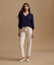 Everyday Relaxed 100% Cashmere V-Neck Sweater in Dark Navy - Pure Mongolian cashmere drop shoulder knit