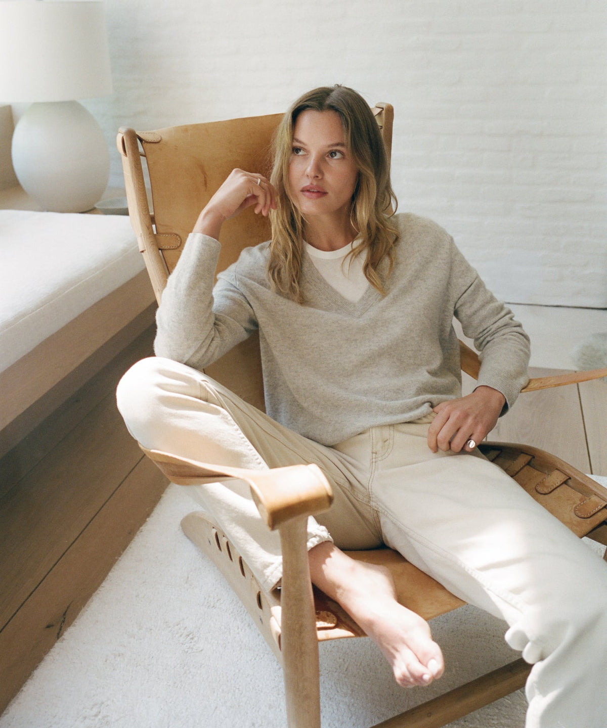Everyday Relaxed 100% Cashmere V-Neck Sweater in Heather Grey - Pure Mongolian cashmere drop shoulder knit