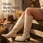Curved contour stitching and cushioned heel on Camel Wide-Calf Boots